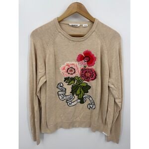 Desigual Floral Embroidered Crewneck Sweater Women XXL Beige 22SWJF40